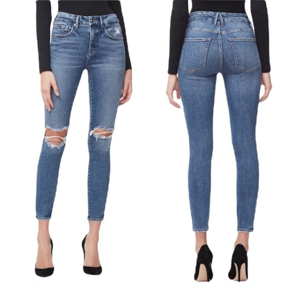 GOOD AMERICAN Good Legs High Waist Distressed Crop Skinny Jeans Size 6 / 29 - Picture 1 of 14